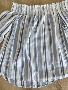 Striped Off-Shoulder Blue and White Blouse